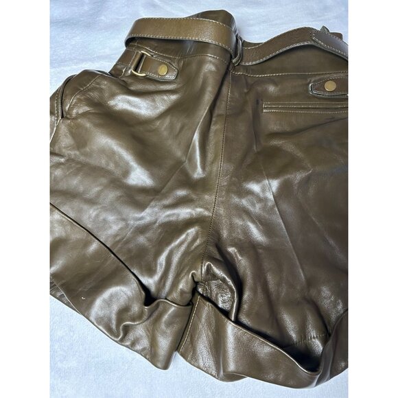 Belstaff Womens Size XS Leather Pleated Shorts With Belt In Brown - Picture 16 of 16